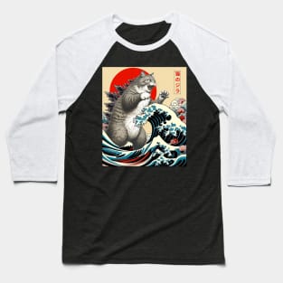 Catzilla Cat Japanese Art Cat Gifts For Men Women Kid Funny Baseball T-Shirt